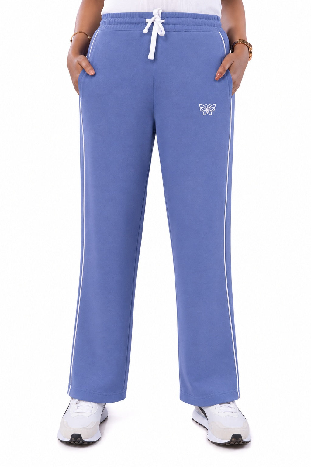 Women's Cotton Terry Track Pants | Relaxed Fit Mid Rise with Contrast Side Piping, Elastic Waist & Drawstring