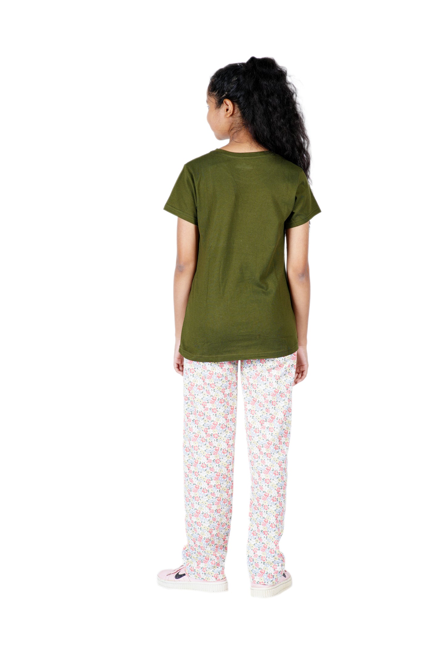 Girls cotton Pyjama Set in Bottle Green colour with printed Pyjama .