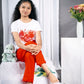 Girls Pyjama Sets in White and Red colour with floral Cycle Prints