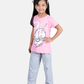 Girls Pyjama Set in Baby pink colour with Cartoon Print