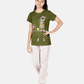 Girls cotton Pyjama Set in Bottle Green colour with printed Pyjama .