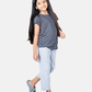 Pyjama Sets for girls in Carbon grey printed T shirt and grey  Pyjama