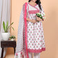 Kuruvi White Floral A-Line Kurta Set with Duppata pockets and palazzo pants