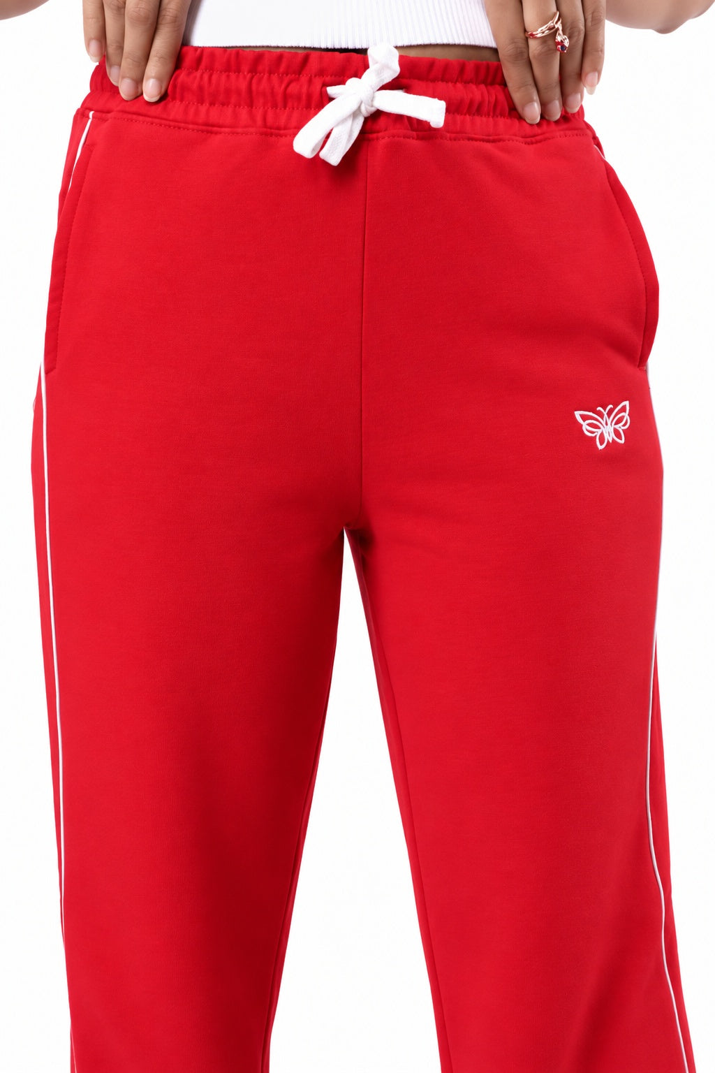 Women's Cotton Terry Track Pants | Relaxed Fit Mid Rise with Contrast Side Piping, Elastic Waist & Drawstring
