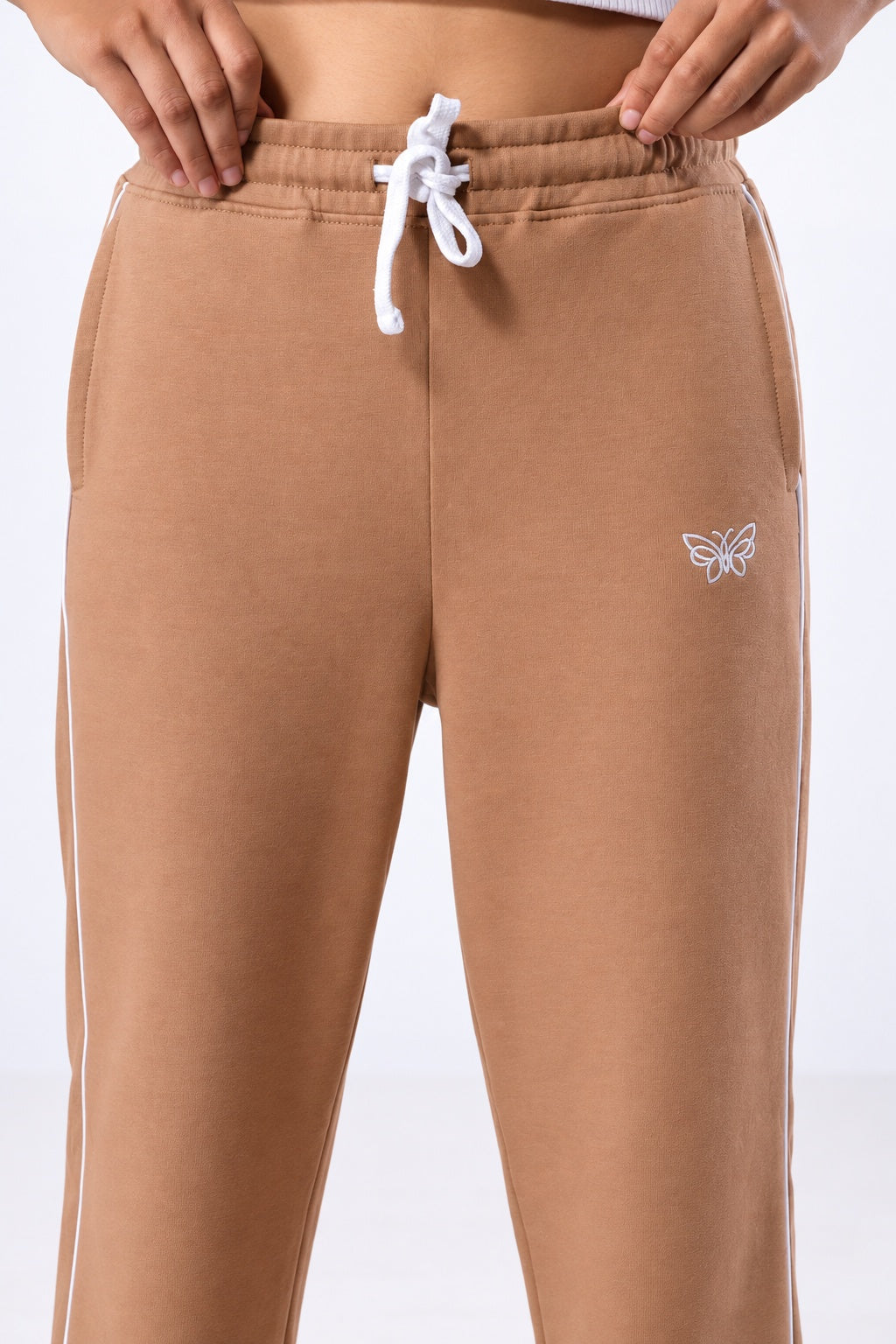 Women's Cotton Terry Track Pants | Relaxed Fit Mid Rise with Contrast Side Piping, Elastic Waist & Drawstring