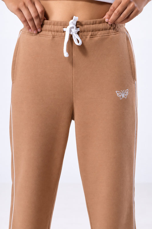 Women's Cotton Terry Track Pants | Relaxed Fit Mid Rise with Contrast Side Piping, Elastic Waist & Drawstring