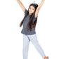 Pyjama Sets for girls in Carbon grey printed T shirt and grey  Pyjama