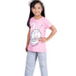 Girls Pyjama Set in Baby pink colour with Cartoon Print