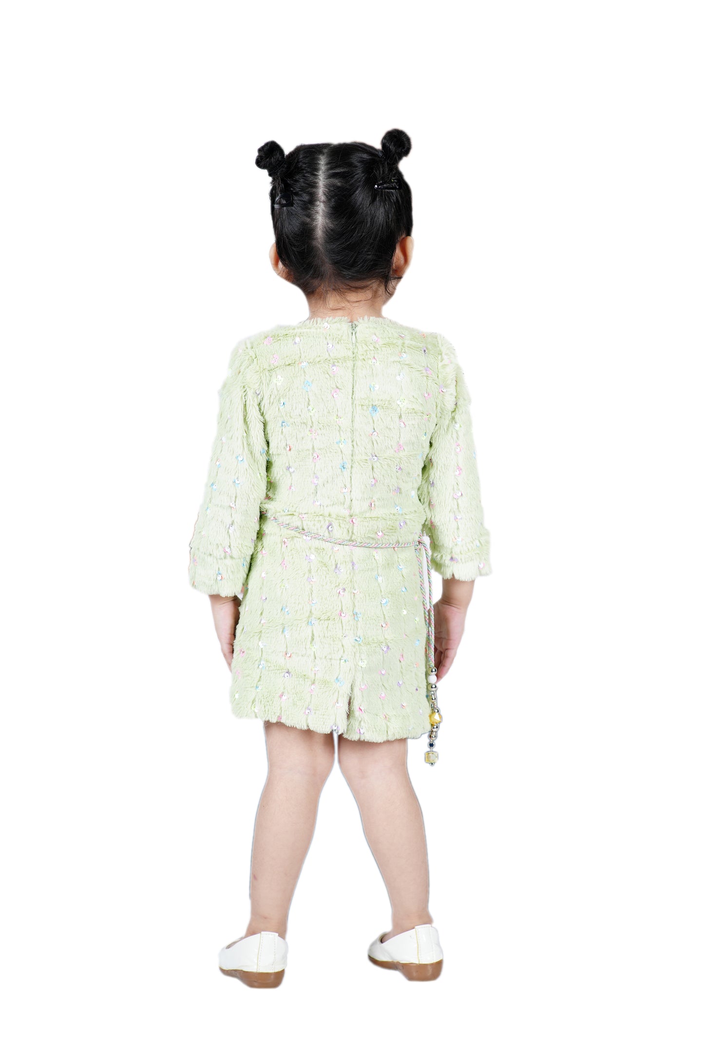 One Piece Dress Fur Finish with 3/4 th sleeves and  a stylish belt to add on