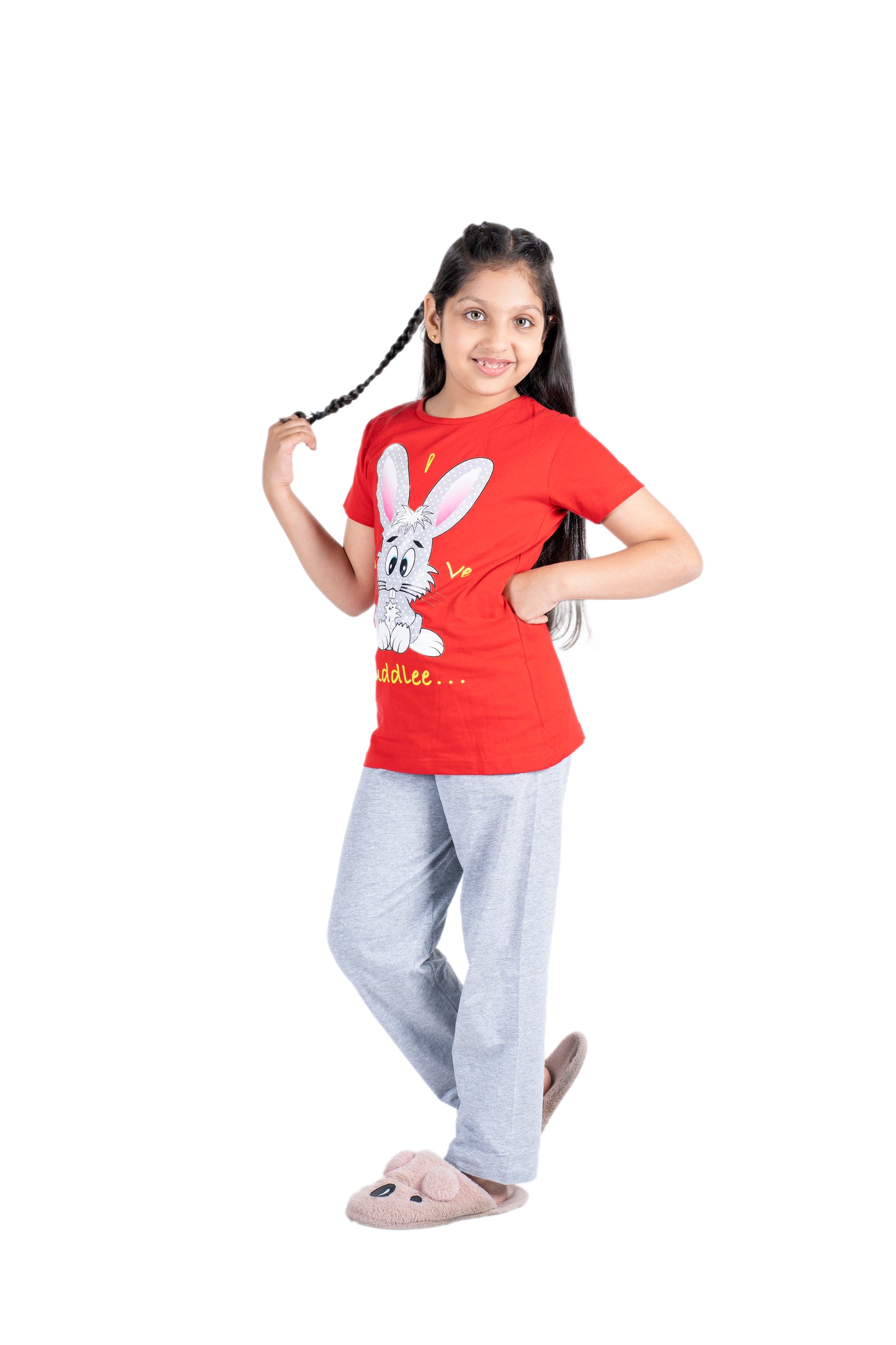 Pyjama sets for Girls Red Bunny Print and Grey Pyjama