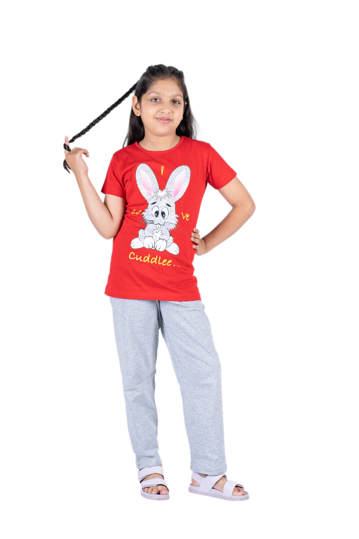 Pyjama sets for Girls Red Bunny Print and Grey Pyjama
