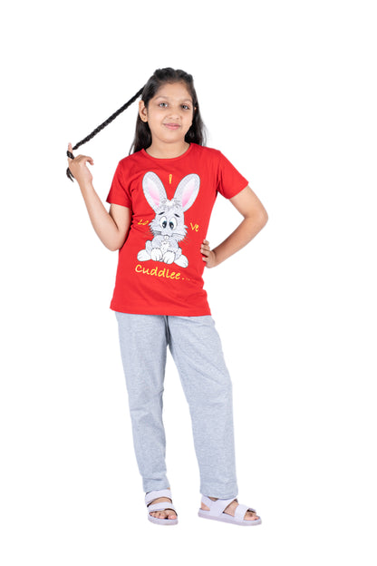 Pyjama sets for Girls Red Bunny Print and Grey Pyjama