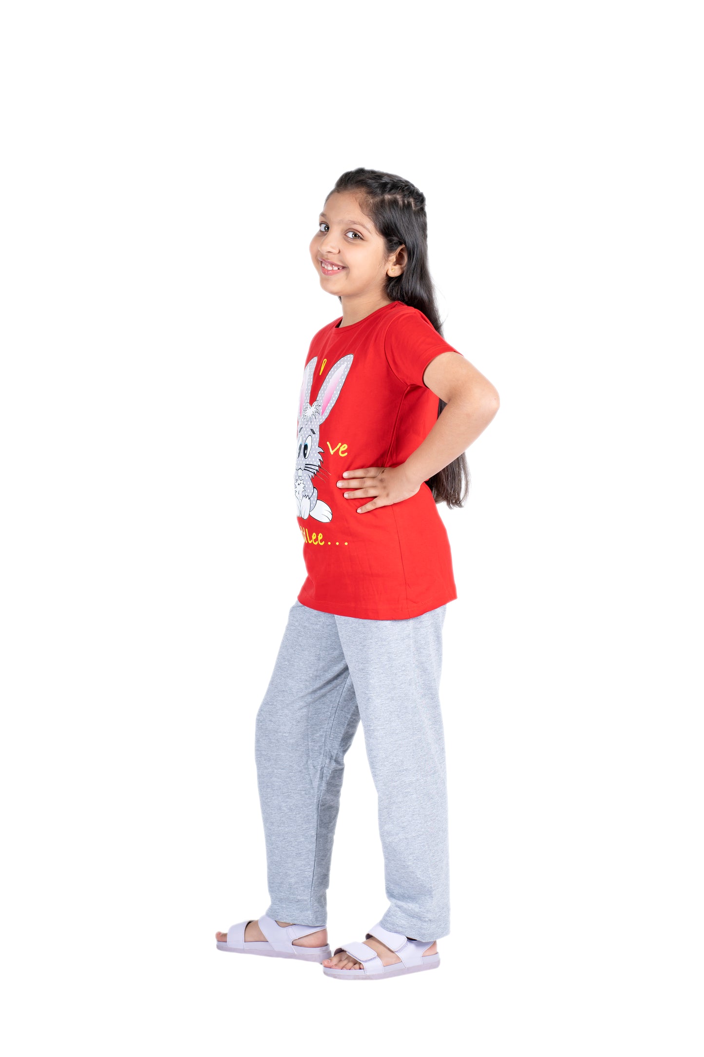 Pyjama sets for Girls Red Bunny Print and Grey Pyjama