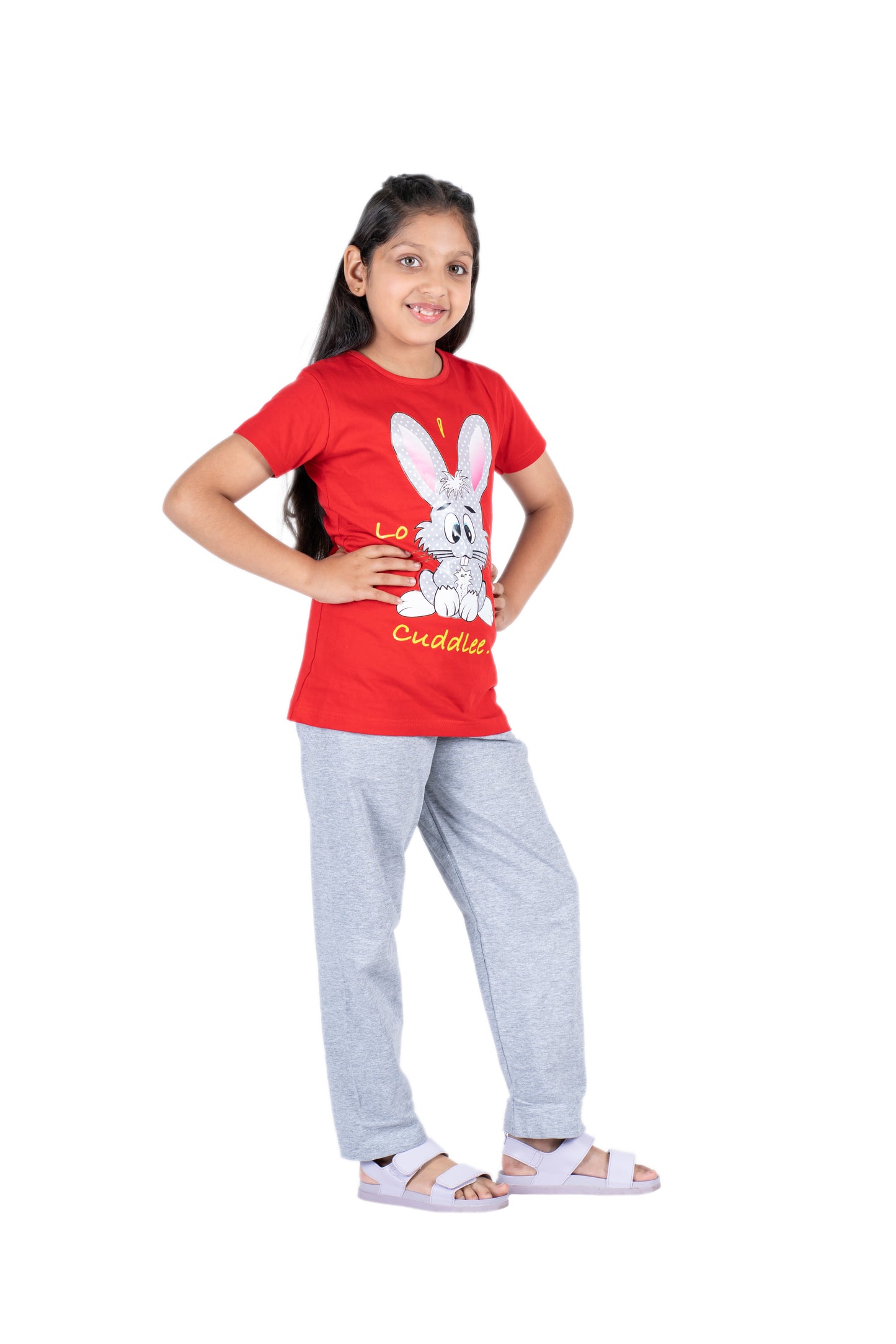 Pyjama sets for Girls Red Bunny Print and Grey Pyjama