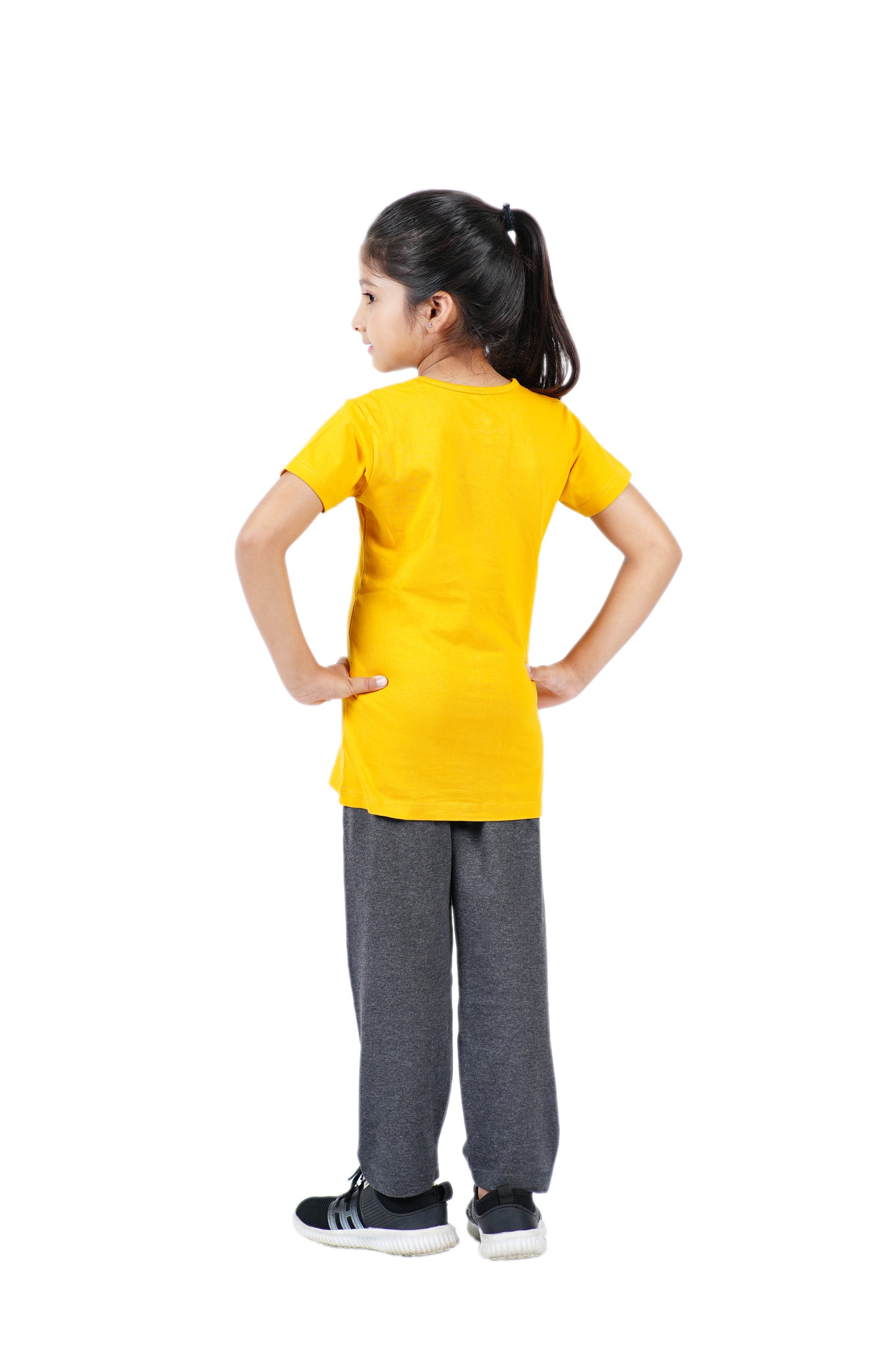 Girls Pyjama Set in Mustard yellow and dark Grey colour with unicorn print