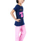 Girls Pyjama Set with Bunny Cartoon printed in Navy blue and Pink colour .