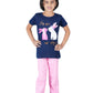 Girls Pyjama Set with Bunny Cartoon printed in Navy blue and Pink colour .