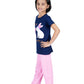 Girls Pyjama Set with Bunny Cartoon printed in Navy blue and Pink colour .