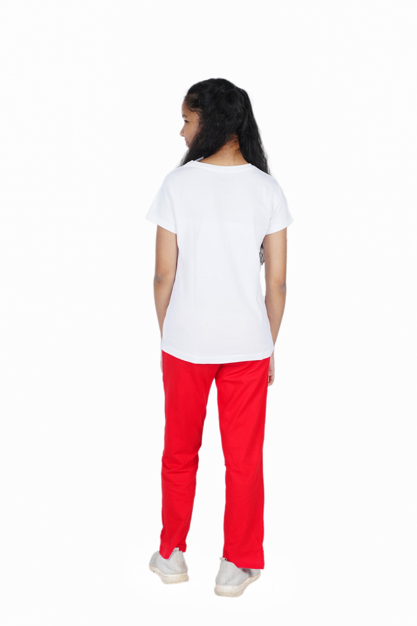 Girls Pyjama Sets in White and Red colour with floral Cycle Prints